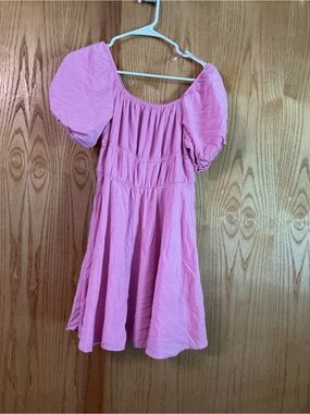 GB girls Pink Puff-Sleeve Casual Dress